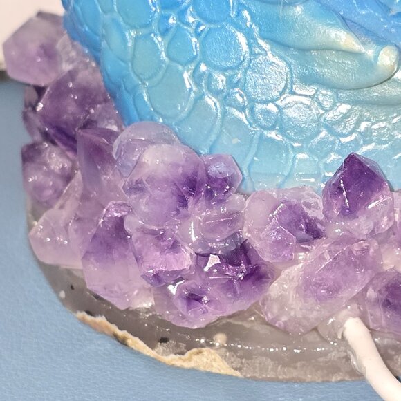 Amethyst Nest Baby Dragon Light Crystal Agate Base USB Fantasy Lamp Decor - Picture 7 of 9